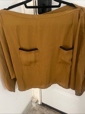 Mango Mustard Button-Front Blouse with Contrast Trim